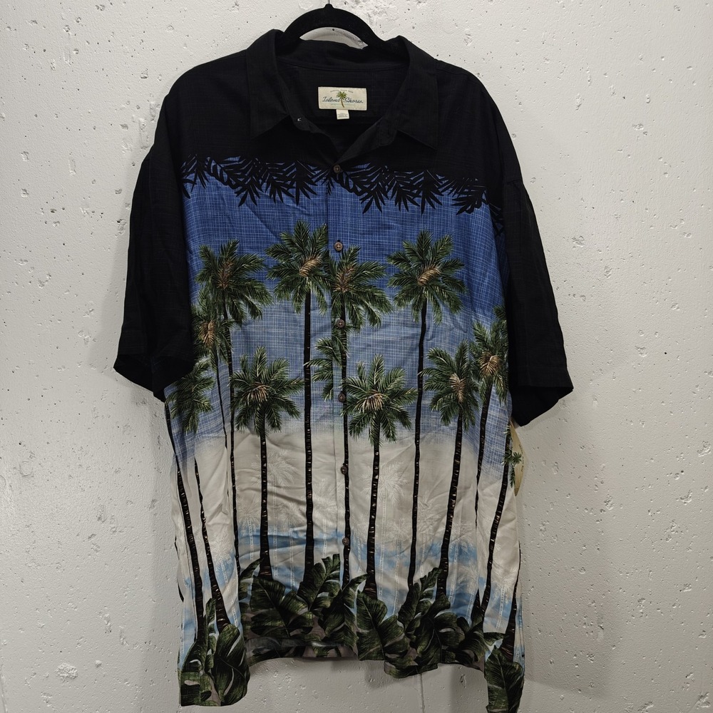 Island Shores Hawaiian Shirt Men XXL Palm‎ Tree Print Short Sleeve Button Up